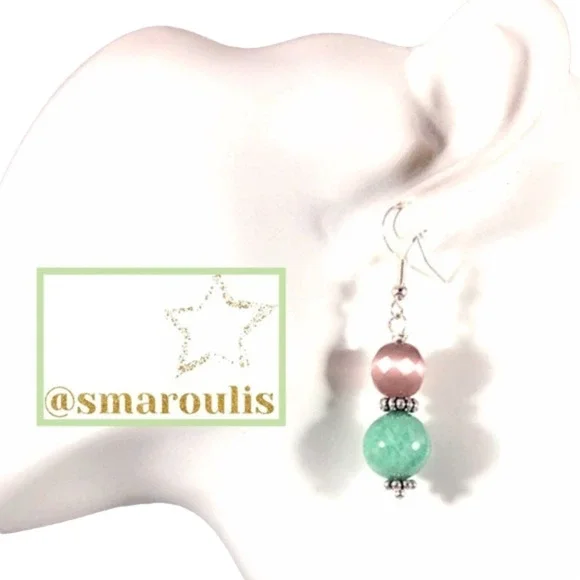 Handmade Sterling Silver Earrings Purple Cats Eye Everyday Chic Modern Staple - Picture 3 of 8